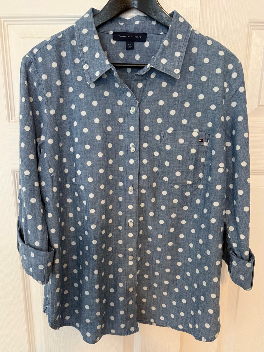 Tommy Hilfiger Light Blue Polka Dot Chambray Shirt